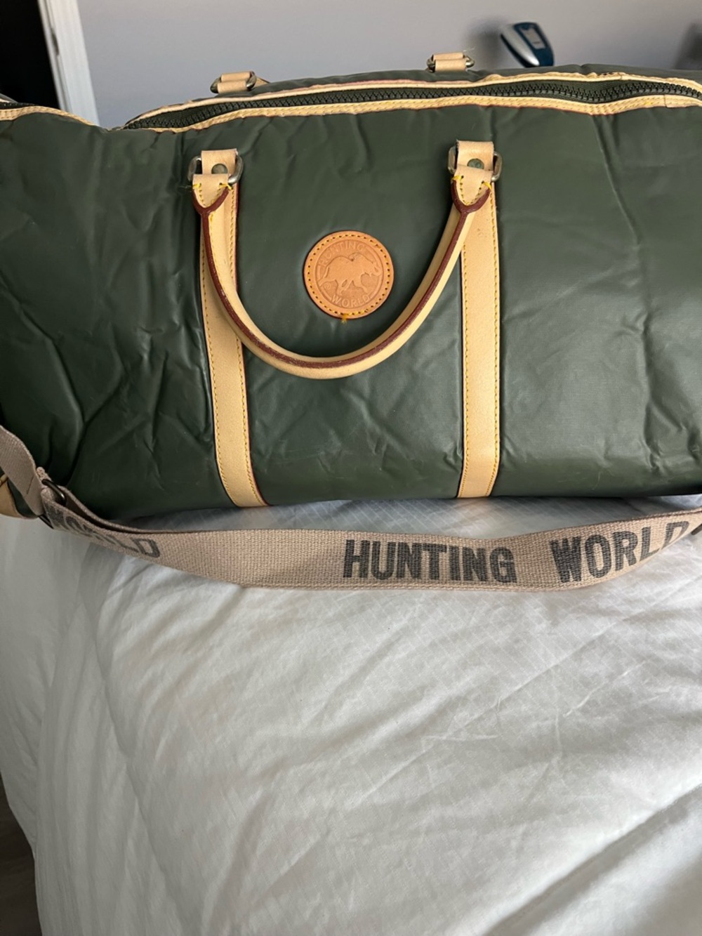 Hunting World Green Nylon Leather-Trim Travel Duffel Bag
